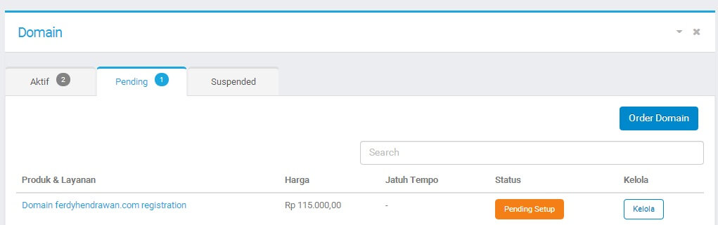 Domain Pending Setup pada Niagahoster